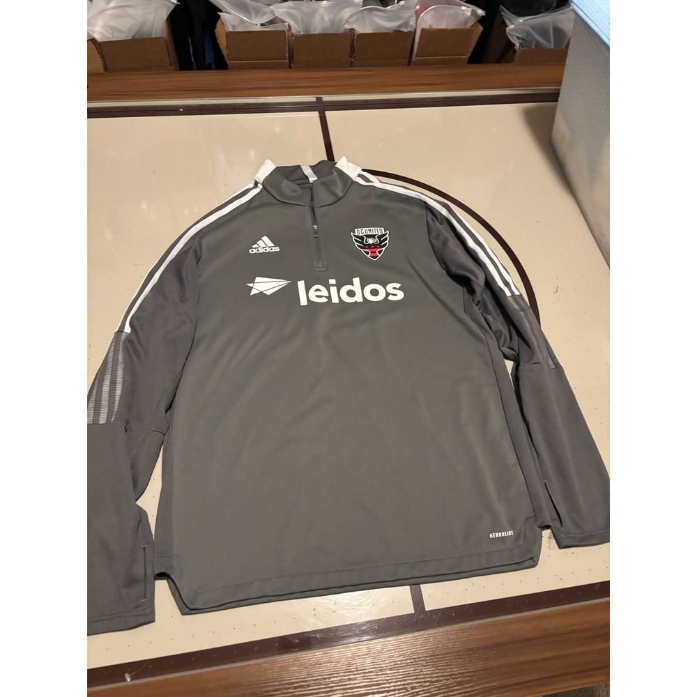 1172 Adidas DC United MLS Soccer Training Quarter Zip Grey Mens XL AEROREADY